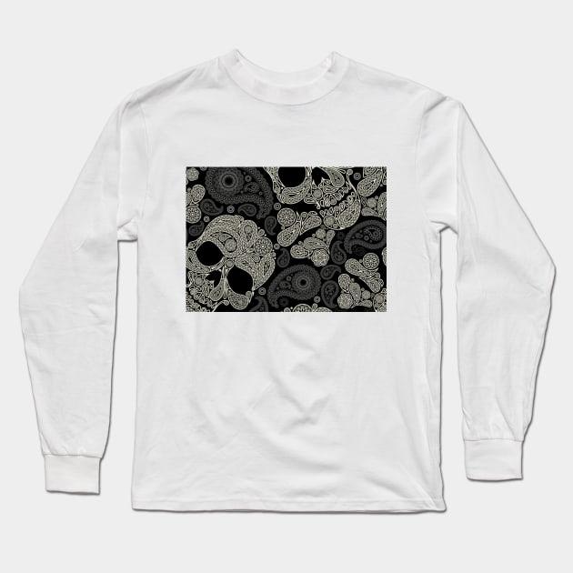 Paisley Skull Long Sleeve T-Shirt by Mendi Art